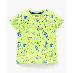 Babyhug Half Sleeves Nightwear Pajama Set Rockets Print - Green