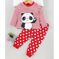 Babyhug Full Sleeves Tee & Pajama Set Panda Print - Red