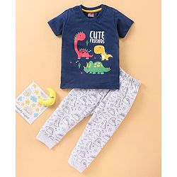 Babyhug Half Sleeves Nightwear Pajama Set Dino Print - Blue