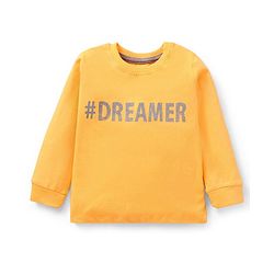 Babyhug Cotton Knit Full Sleeves Night Suit Text Print - Yellow Grey