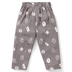 Babyhug Cotton Knit Full Sleeves Night Suit Text Print - Yellow Grey
