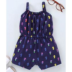 Babyhug 100% Cotton Singlet Sleeves Jumpsuit Sea Horse Print - Blue