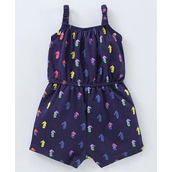 Babyhug 100% Cotton Singlet Sleeves Jumpsuit Sea Horse Print - Blue