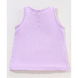 Babyhug Sleeveless Cotton T-Shirt With Foral Embroidery And Front Pockets - Purple