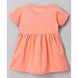 Babyhug 100% Cotton Half Sleeves Frock with Bloomer Elephant Print - Peach