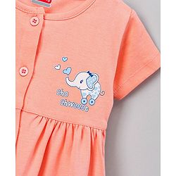 Babyhug 100% Cotton Half Sleeves Frock with Bloomer Elephant Print - Peach