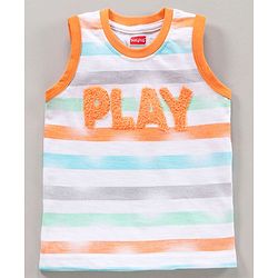 Babyhug Sleeveless Striped T-Shirt Text Print - Orange