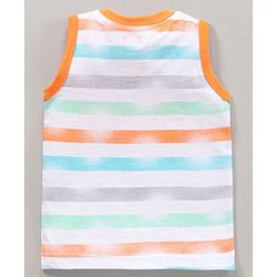 Babyhug Sleeveless Striped T-Shirt Text Print - Orange