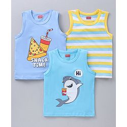 Babyhug Sleeveless Printed T-Shirts Pack Of 3 - Blue White
