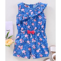 Babyhug 100% Cotton Sleeveless Jumpsuit Floral Print - Blue