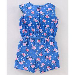 Babyhug 100% Cotton Sleeveless Jumpsuit Floral Print - Blue