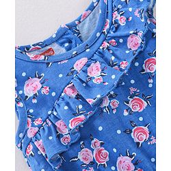 Babyhug 100% Cotton Sleeveless Jumpsuit Floral Print - Blue