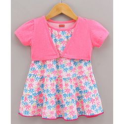 Babyhug Singlet 100% Cotton Frock With Shrug Floral Print - White