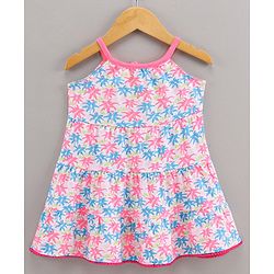 Babyhug Singlet 100% Cotton Frock With Shrug Floral Print - White