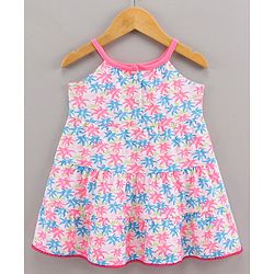 Babyhug Singlet 100% Cotton Frock With Shrug Floral Print - White