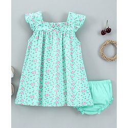 Babyhug 100 % Cotton Cap Sleeves Frock With Bloomer Floral Print (Colour May Vary)