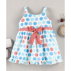 Babyhug 100% Cotton Singlet Frock Polka Dot Print - Blue
