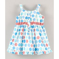 Babyhug 100% Cotton Singlet Frock Polka Dot Print - Blue