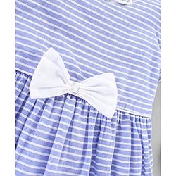Babyhug 100% Cotton Half Sleeves Striped Frock with Schiffli Embroidery - Blue