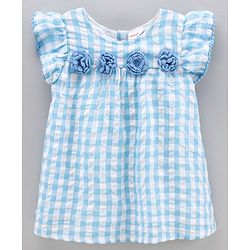 Babyhug Short Sleeves 100% Yarn Dyed Seersucker Checks Frock With Corsage - Blue