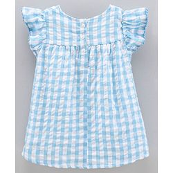 Babyhug Short Sleeves 100% Yarn Dyed Seersucker Checks Frock With Corsage - Blue