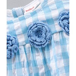 Babyhug Short Sleeves 100% Yarn Dyed Seersucker Checks Frock With Corsage - Blue