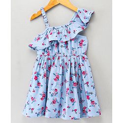 Babyhug 100% Rayon Twill Sleeveless Frock Floral Print - Blue
