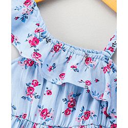 Babyhug 100% Rayon Twill Sleeveless Frock Floral Print - Blue