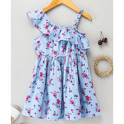 Babyhug 100% Rayon Twill Sleeveless Frock Floral Print - Blue