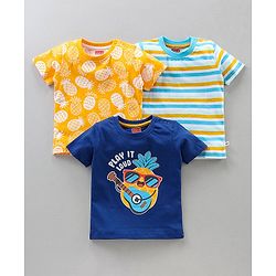 Babyhug Half Sleeves T-Shirts Pineapple Print Pack of 3 - Yellow Blue