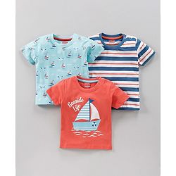 Babyhug Half Sleeves T-Shirt Pack Of 3 - Multicolor