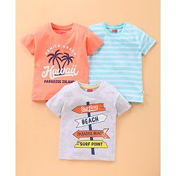 Babyhug Half Sleeves Multi Print T-Shirt  - Peach Blue Grey