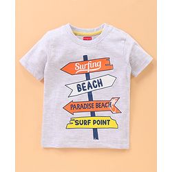 Babyhug Half Sleeves Multi Print T-Shirt  - Peach Blue Grey