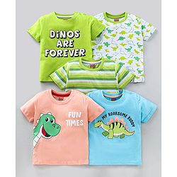 Babyhug Half Sleeves T-Shirts Multi Print Pack Of 5 - Multicolour