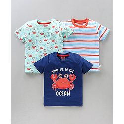 Babyhug Half Sleeves T-Shirts Multi Print Pack Of 3 - Blue