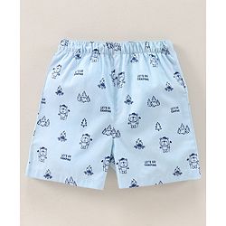 Babyhug Knee Length Cotton Boxer Check Star And Camping Print Pack Of 3 - Blue White Red