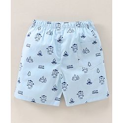 Babyhug Knee Length Cotton Boxer Check Star And Camping Print Pack Of 3 - Blue White Red