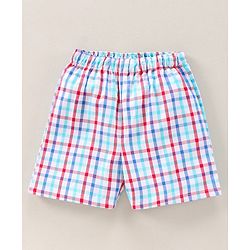 Babyhug Knee Length Cotton Boxer Check Star And Camping Print Pack Of 3 - Blue White Red