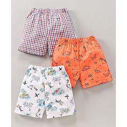 Babyhug Knee Length Cotton Printed Boxer Pack Of 3 - Orange White Blue Red