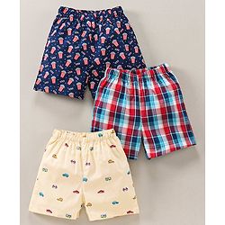 Babyhug Cotton Boxers Multi Print & Checked Pack Of 3 - Multicolour