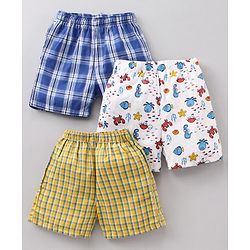 Babyhug Cotton Woven Boxers Checks & Marine Print Pack of 3 - Multicolor