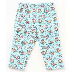 Babyhug Three Fourth Length Cotton Lycra Leggings Floral And Stripe Print Pack Of 3 - Red Blue Pink