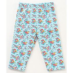 Babyhug Three Fourth Length Cotton Lycra Leggings Floral And Stripe Print Pack Of 3 - Red Blue Pink