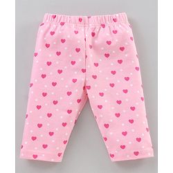 Babyhug Three Fourth Length Cotton Lycra Leggings Dot Floral And Heart Print Pack Of 3 - Blue Pink