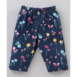 Babyhug Three Fourth Length Cotton Lycra Leggings Dot Floral And Heart Print Pack Of 3 - Blue Pink