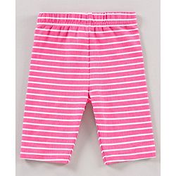 Babyhug Three Fourth Length Lycra Leggings Polka Dots And Stripes Print Pack Of 3 - Blue Pink