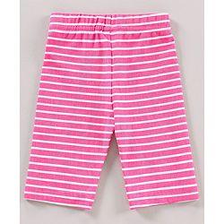 Babyhug Three Fourth Length Lycra Leggings Polka Dots And Stripes Print Pack Of 3 - Blue Pink