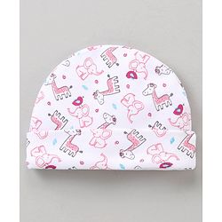 Babyhug 100 % Cotton Caps Animal print & Bow Applique - Pink & White