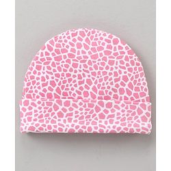 Babyhug 100 % Cotton Caps Animal print & Bow Applique - Pink & White