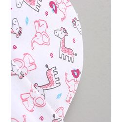 Babyhug 100 % Cotton Caps Animal print & Bow Applique - Pink & White
